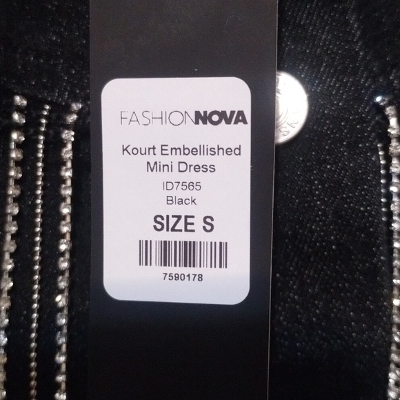 Fashion Nova kourt embellished denim mini dress. Black. Size S - Picture 2 of 6